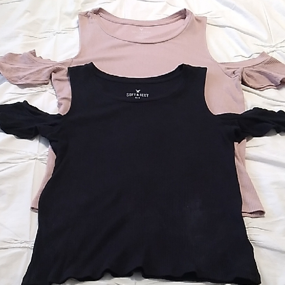 American Eagle Outfitters Cold Shoulder Tops - Black and Pink